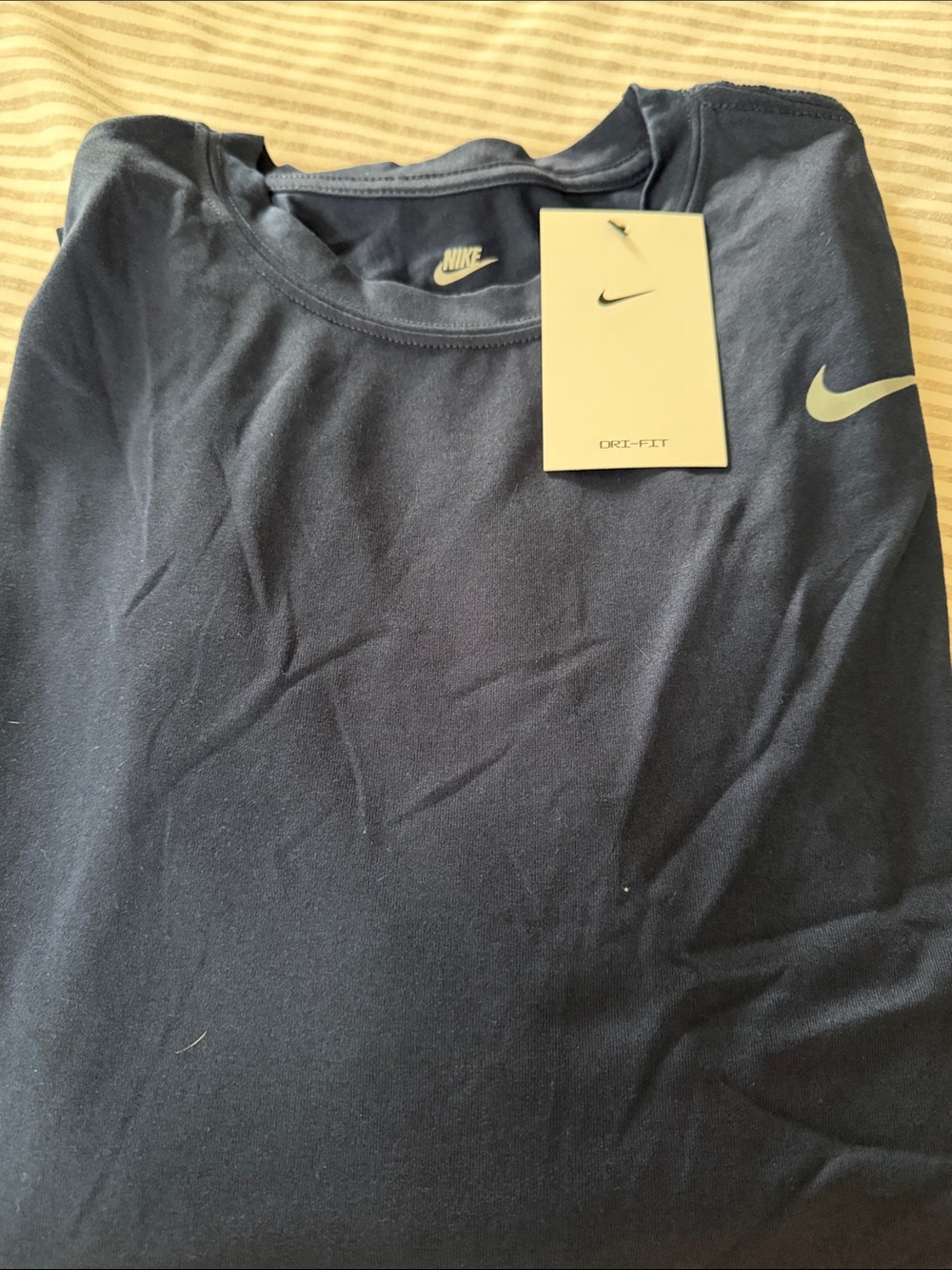 Nike Navy Tee with Light Grey Swoosh Dri fit long sleeves